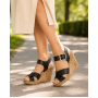 sandale dama negre din piele naturala cu platforma wedge si catarama clp14n